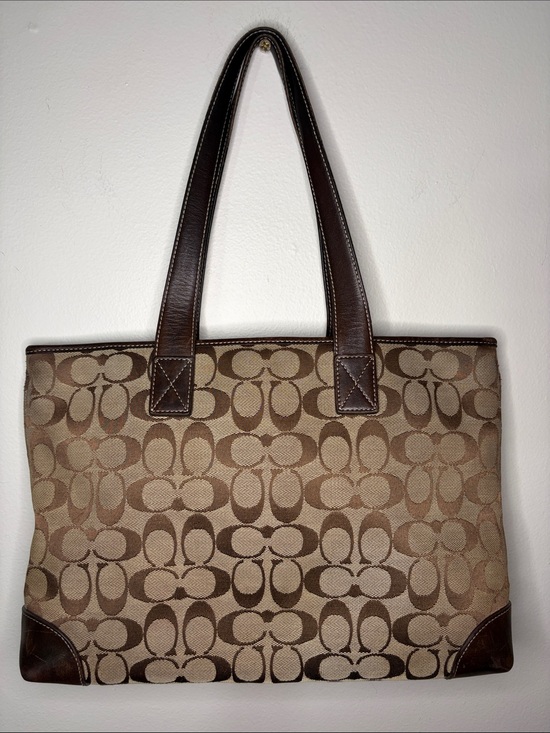 Coach Y2K Tan and Brown Signature Jacquard Canvas Shoulder Bag
